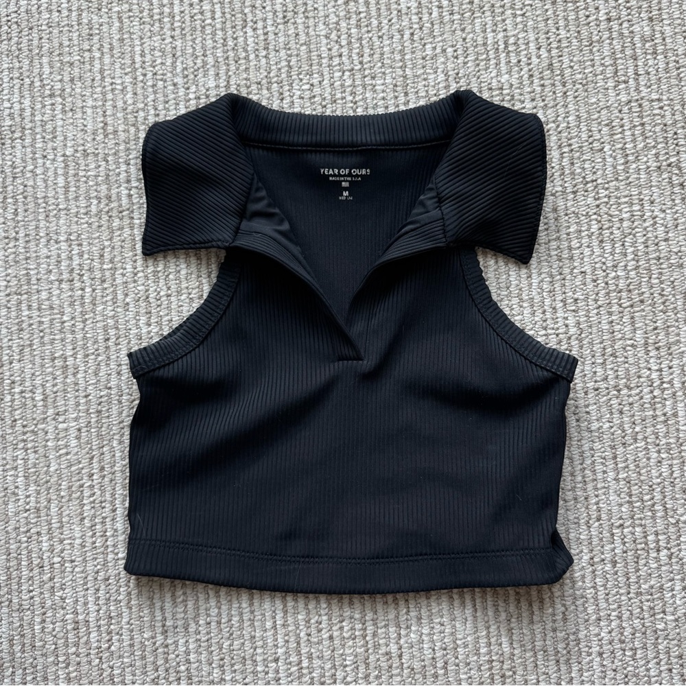 Year of Ours Black Ribbed Collared Sports Bra